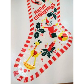 Unique Creations Vintage Hong Kong Christmas Stocking Printed Vinyl Candy Treat Bag with Handle