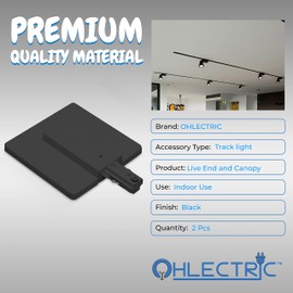 OHLECTRIC 2 Pack - H-Style Live End Canopy Connector – Single Circuit Track Power Feed with 5" Canopy – Black Track Lighting End Connector – Seamless Ceiling Mount for Residential & Commercial Use