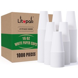 LITOPAK 1000 pack 16 oz Disposable Paper Coffee Cup, Hot Paper Coffee Cups, 16 oz White Paper Cups for Offices, Schools, Shops, Restaurants