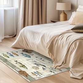 Fishing Rug for Entryway Door Mat 2x3 Cabin Modern Area Rugs, Machine Washable Rug for Bedroom, Low Pile Soft Large Carpet for Dining Room Office Non Slip