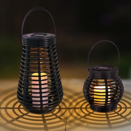 LQWELL® Pack of 2 Solar Lights for Outdoor Garden, Waterproof Solar Lantern, Rattan Garden Lights, Outdoor, Solar Lantern, Warm White for Yard, Room, Party Festival Decoration