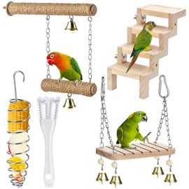 Parrot Swing & Perch Toys for Bird Cages - Hanging Hammock, Climbing Ladder, Standing Perch | Fits Budgerigars, Conures, Cockatiels, Lovebirds, Canaries & Small to Medium Birds
