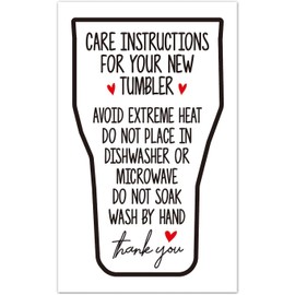 KORTTITALO 50 Care Instruction Cards Tumbler, Care Instructions for Tumbler Insert for Small Business, Care Instruction Cards for Cups, Small Online Shop Package Insert Tumbler Care Instruction Card.