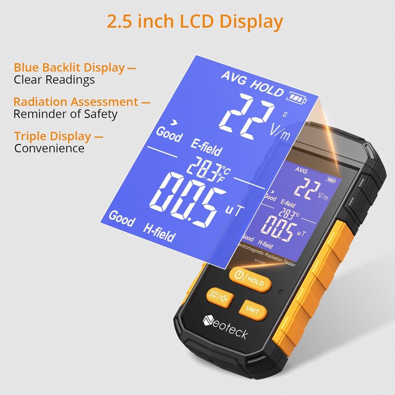 Neoteck 3-in-1 EMF Meter Rechargeable Electromagnetic Radiation Detector for EF
