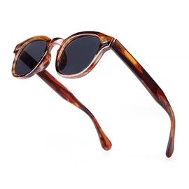 Laurinny Vintage Retro Round Sunglasses for Men Women Classic Circle Sun Glasses Tinted Fashion Shades, Tortoise/Grey, Medium