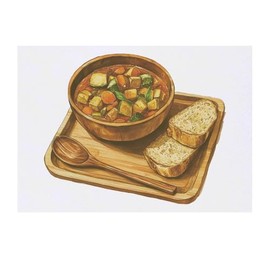 'Vegetable Stew with Sourdough Toast' Temporary Tattoo - Water Resistant, Skin-Safe, Non-Toxic Transfer (TO00083819)