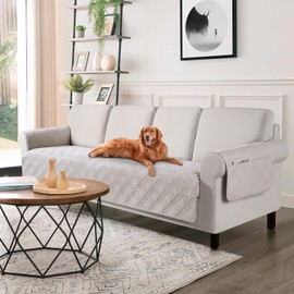 TAOCOCO Waterproof Oversized Couch Covers for Pets Dogs with Non Slip Backing, Sofa Seat Covers with Pocket for 4 Cushion Couch Washable Dog Couch Protector Sofa Slipcovers(Oversized Sofa, Cream)