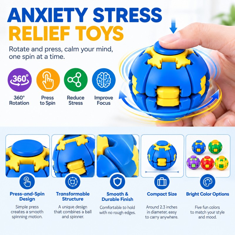 Press-to-Spin Fidget Ball for Teens & Adults – Transformable Spinning