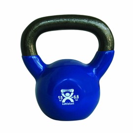 CanDo Kettle Bells, Vinyl Coated and Color Coded Kettle Bell for Rehabilitation, Strength Training, and Toning, 15 lbs, Blue