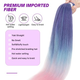 S-noilite Long EZ Braids Pre-Stretched Easy Braiding Hair Extensions for Crochet Box Twist Braids Ombre Yaki Texture Synthetic Hair Hot Water Setting,26 Inch 3 Packs 270g,Dark Blue to Blue to Pink