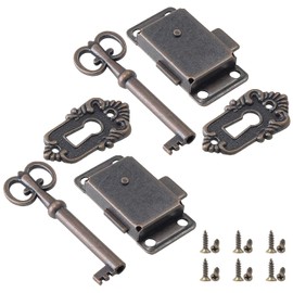 Jiozermi - Juego de 2 cerraduras antiguas para gabinete, caja de montaje empotrado, decoración de muebles con llave y tornillos