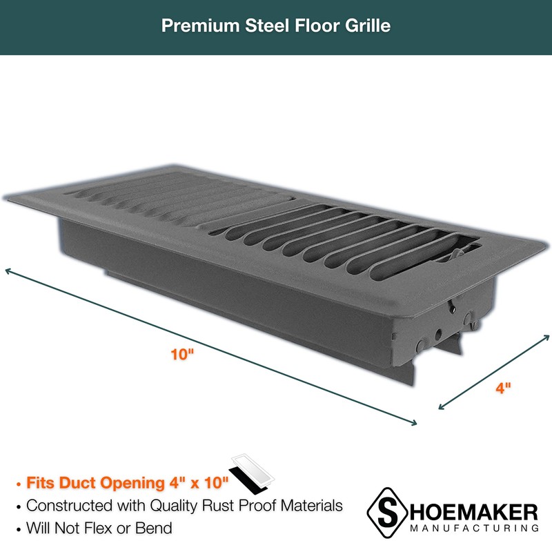 Shoemaker Manufacturing, Storm Gray, 4x10, Premium Floor Register, All Steel