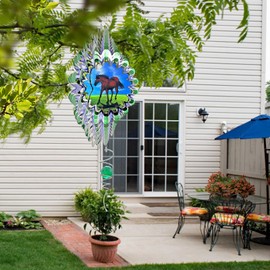 Eiryhope Wind Spinner, Animated Horse Wind Spinners - Galloping Horse Effect.12in Hanging Wind Sculptures for Indoor/Outdoor Garden Decoration Kinetic Metal Art Decor, Horse Gifts for Men Women Girl