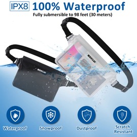 wonsar Waterproof Pouch Bag, 2-Pack, Waterproof Bum Bag Dry Bag with Adjustable Strap, Waterproof Bags for Swimming, Kayaking, Boating, Fishing, Beach