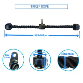 KORIKAHM Long Tricep Rope, Rope Pull Down Attachment 47 55 Inch Length Long, Tricep Rope Cable Attachment, Tricep Pull Down Rope for Home Gym Pulley System,Cable Machine Attachment (Length 55")