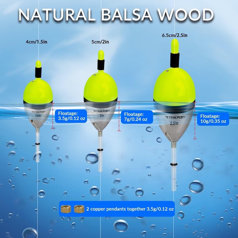 THKFISH Fishing Bobber Slip Bobber Fishing Floats for Crappie Balsa