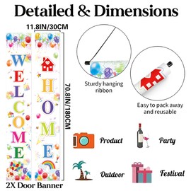 Welcome Home Decorations Door Banners - 2Pcs Retirement Family Door Porch Sign Banner for Women, Colorful Welcome Back Theme Party Supplies for Baby Girls