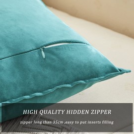 OMMATO Cushion Covers 55cm x 55cm Square Velvet Decorative Throw Pillow Covers for Couch Sofa Living Room 22x22 inch 2 Pack Peacock Blue