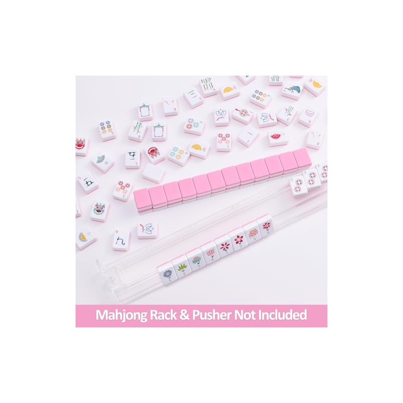 160 Pink Engraved American Mahjong Tiles Set with Carrying Bag