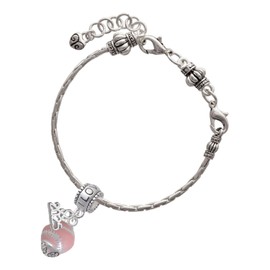 Delight Jewelry Silvertone Pink Softball with Stitching Spinner - I Love You/Love You More Charm Beads (Set of 2)