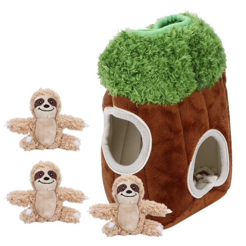 Sloth Trunk Holes Toys for Dog Squeaky Plush Toys Hide