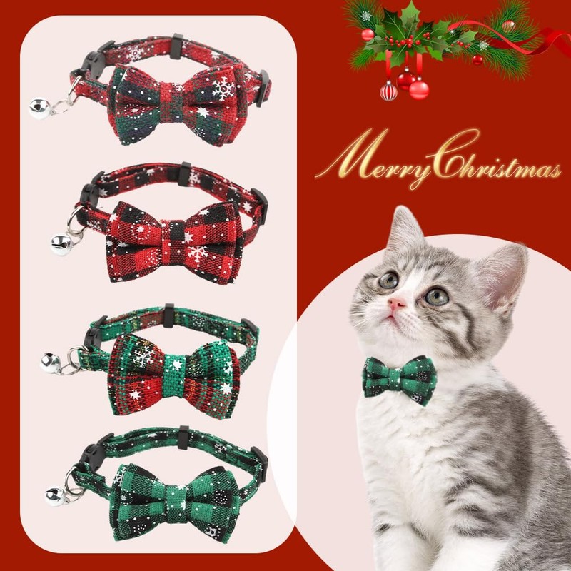 Set of 2 Christmas Pet Collars with Safety Buckle, Adjustable