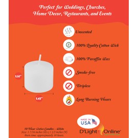 D'light Online Long 10 Hour Burn Time Unscented Votive Candles - Small Candles for Birthdays, Baby Shower, Home Decoration, Restaurants and Weddings (White, 10 Hour - Set of 12)