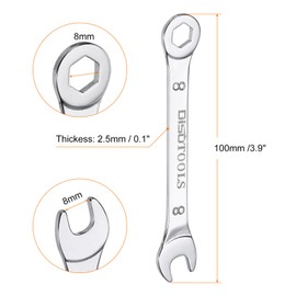 sourcing map 2Pcs Thin Combination Wrench Metric 8mm 6-Point Ended Box 15 Degree Offset Open End CR-V Chromes Plated Steel, Silver