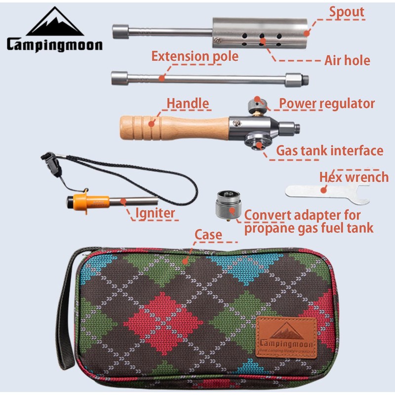 CAMPINGMOON Camping Grill Torch Dual Fuel Head Flame Adjustable for