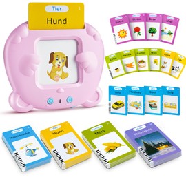 AHJ Talking Flashcards German, Flashcards German, 112 Sheets, 224 Words, Flash Cards German, Interactive Language Games German for Children from 2-6 Years, Interactive Flashcards for Children, Pink
