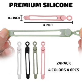 Yelsky 24 pcs Zip Ties 10.6 x 1.3cm Wraps Silicon Reusable, Cord Organizer Straps, Cable Management Wire Ties, Cable Straps use to Earphone Phone Charger Mouse Audio(Pink+White+Black+Light Green)