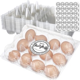 Zhanmai 120 Pcs Plastic Egg Cartons 12 Count Clear Egg Cartons Bulk Reusable Large Egg Tray Container with Sticker Labels Blank Egg Cartons Holder for Family Chicken Farm Business Market Display