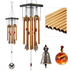 BWINKA Chinese Traditional Retro 8 Tubes 5 Bells Bronze Yard Garden Outdoor Living Wind Chimes 60cm