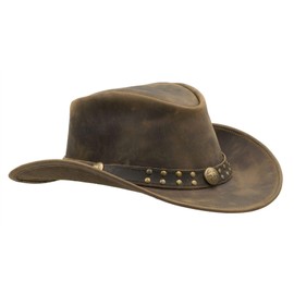 Walker and Hawkes - Leather Cowhide Outback Brisbane Two Tone Hat - Dark Brown - M (58cm)