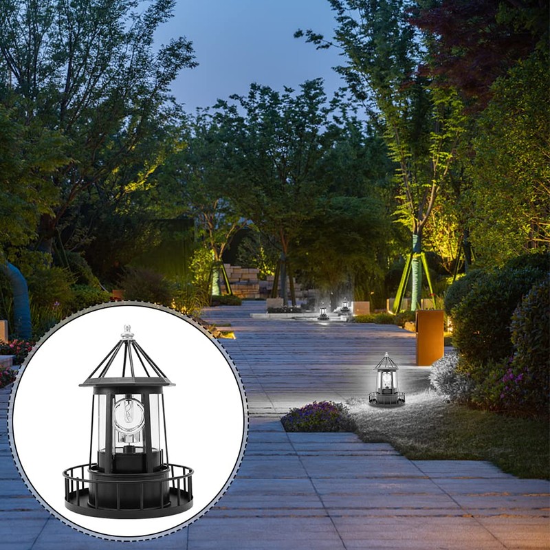 LVOERTUIG LED Solar Powered Lighthouse, 360 Degree Rotating Lighthouse Lamp,