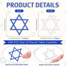 300 Pieces Hanukkah Glitter Confetti Star of David Holiday Confetti Hanukkah Star Confetti Decorations Paper Hanukkah Table Confetti Silver and Blue Glitter Confetti for Party Accessory Table Decor