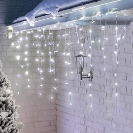 YOLIGHT 33ft 384 LED Icicle Christmas Lights with 72 Drops, Outdoor Icicle Lights with Remote, 8 Modes Twinkle Window Curtain Lights for Easter Wedding Party Home Garden Room Roof Decoration (White)