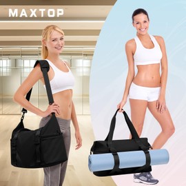MAXTOP Sports Bags for Women Yoga Tote Bag Travel Duffle Bag Weekender Carry on Overnight Bags Personal Item Bag, black