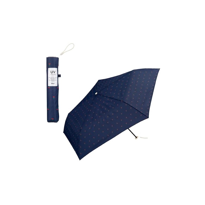 Wpc. Air-Light Cherry Navy Rain Umbrella, Folding Umbrella, Ultra-Lightweight, 21.7