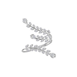 Two Finger Flower Ring for Women, Silver Full CZ Statement Ring Cubic Zirconia Open double finger Cocktail Rings Jewelry Presents for Women (Three leaves - 1)