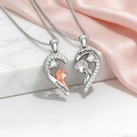 Qyvit Mother Daughter Necklace Set for 2 925 Sterling Silver Matching Heart Mom and Daughter Pendant Mother Jewelry Gifts for Mom Women