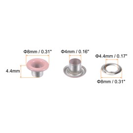 sourcing map Set of 100 Grommets Kit Metal Eyelets 4 mm 0.16 Inch Grommet Tool for Shoes Clothing Belt Bag DIY Project Pink