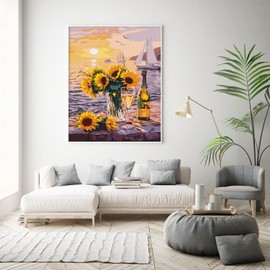 Paint by Numbers Kit for Adults Beginner, Sunflower Adult Paint by Number Kits on Canvas, Landscape DIY Acrylic Watercolor Oil Paint by Number for Adults Teens for Home Decor Gift 16x20 Inch