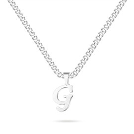 Initial Necklace for Men - Silver Letter G Pendant Initial Necklace for Men Women Stainless Steel Cuban Chain Silver Initial Necklace Mens Jewelry Birthday Valentines Day Gifts for Men Him Boyfriend