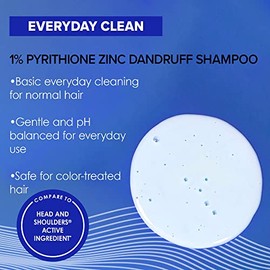 True+Real Classic Everyday Clean Champú anticaspa, piritiona zinc 1%, cuidado diario del cuero cabelludo para todo tipo de cabello, 14.2 onzas líquida