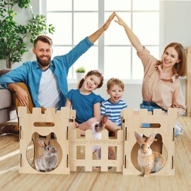 HIIMALEX Extra Large Bunny Castles Hideout Split Balcony for Indoor Bunnies Climbing Tower with Tunnel Sturdy House for Rabbits Ferrets Guinea Pigs Hamsters Ventilated Enrichment Toys Habitat