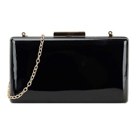 Girly Handbags Women's Patent Leather Hard Clutch Bag, black