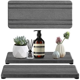 2pcs Water Absorbent Diatomite Tray, Water Absorbing Stone Tray for Bathroom Plants & Toiletries, Soap Tray Bathtub Tray Stone Drying Mat for Kitchen Counter-Dark Grey