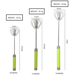 Stainless Steel Semi-Automatic Whisk Egg Whisk Hand Push Rotary Whisk Blender Semi Auto Egg Beater Hand Push Mixer Stirrer Egg Scrambler for Blending, Whisking, Frothing, Beating & Stirring, 12 Inch