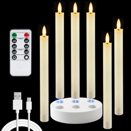 Homemory Rechargeable Flameless Taper Candles, Real Waxy LED Candlesticks Flickering, Battery Operated Candles with Remote Timer, 9.6 Inches for Home Wedding Christmas Decor, 6 Pcs